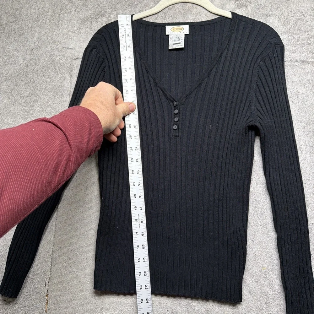 Talbots Henley Sweater Charcoal Ribbed Knit Petite Medium‎ Stretch